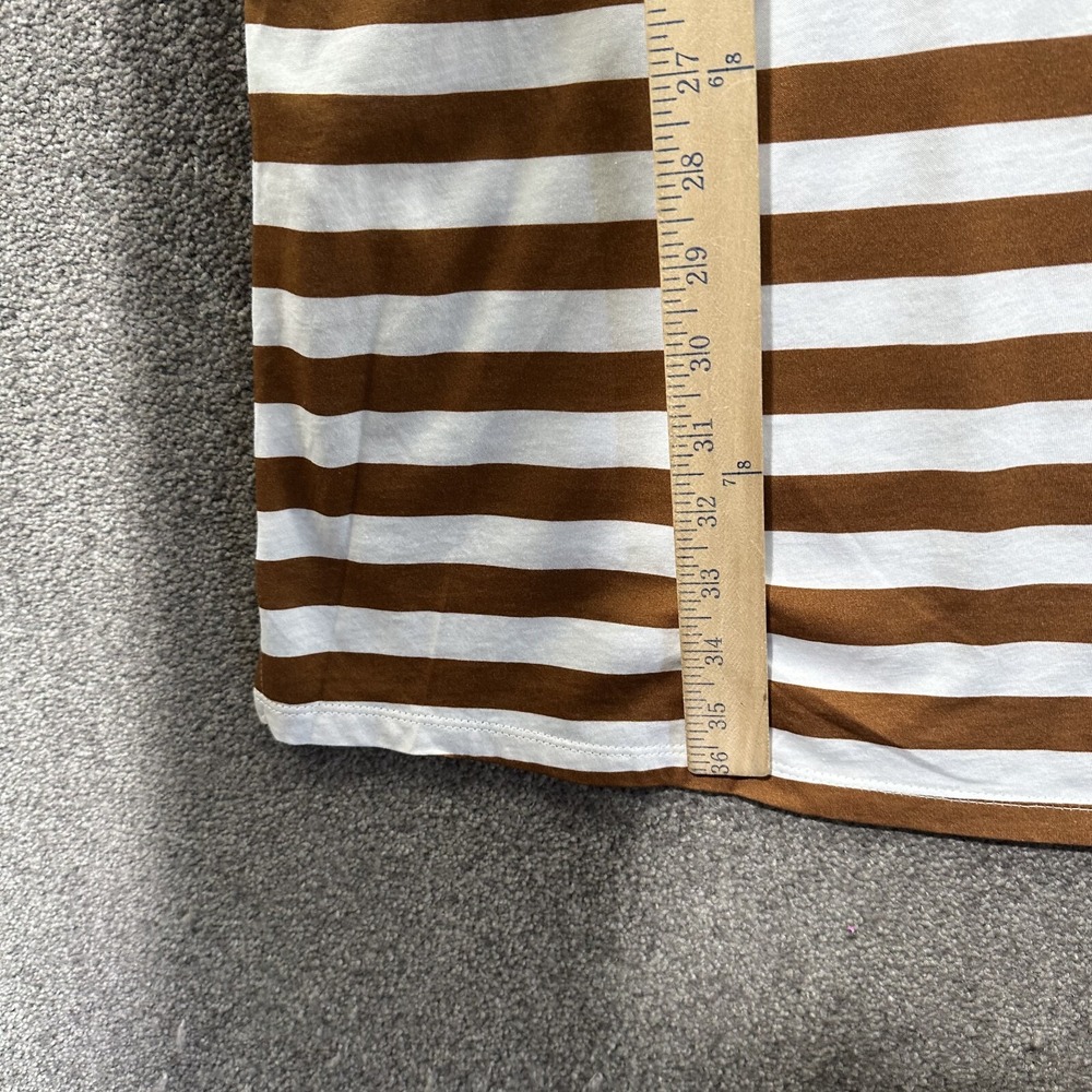 Garnet Hill Cotton Shirt Dress Small Brown Stripe Long Sleeve V‎ Neck Pockets - Picture 10 of 11